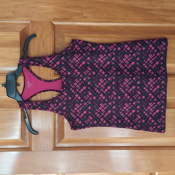 Champion Tops - Champion Pink and Black Patterned Racerback Tank Top, Size Medium, Like New